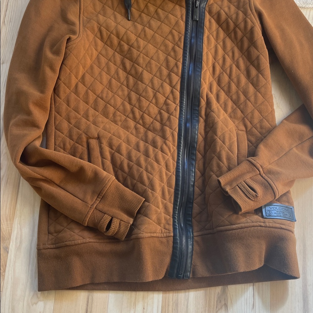 Volcom True to This Asymmetrical Zipper Hoodie Brown Thumb Holes Medium - Picture 2 of 7